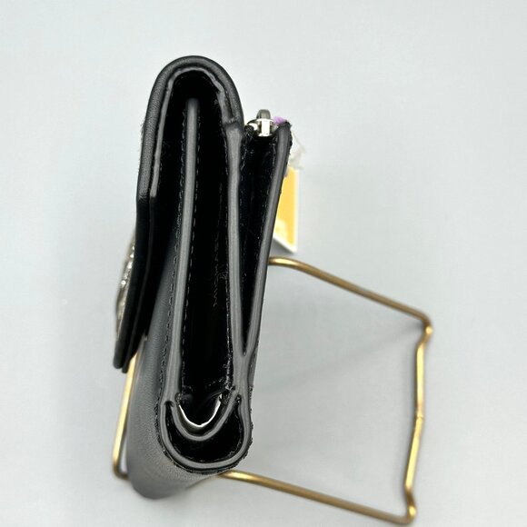 Michael Kors Black Leather Leopard Print Heather Grey Calf Hair Trifold Wallet - Picture 2 of 16